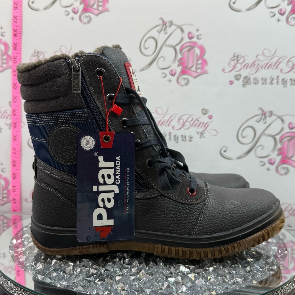Pajar waterproof boots Navy and Charcoal Lace-Up Winter Boot with Brown Sole